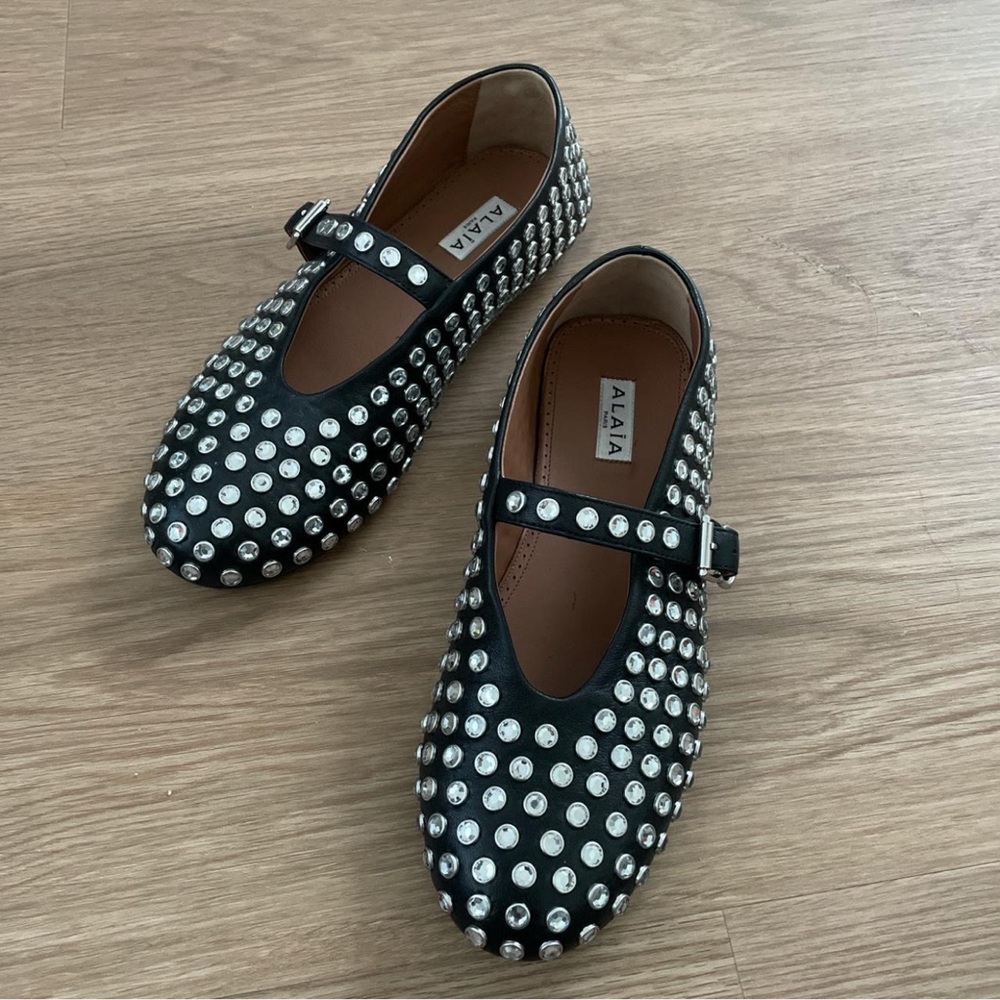 Alaia Leather Mary Jane Studded Flats